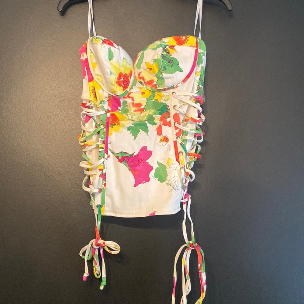 Strapless floral summer top